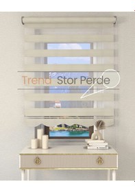 Resim Geniş Plise Krem Etek Dilimli Zebra Stor Güneşlik Perde Kırık Krem 