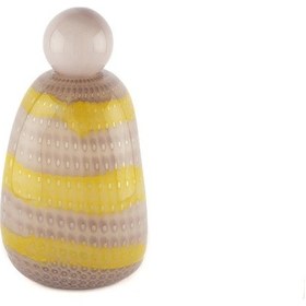 Resim Mikasa Moor Lila Kapaklı Sarı Çizgili Cam Vazo 19x33cm Mürdüm 