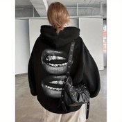 Resim Gündelik Kadın Kapüşonlu Sweatshirt, Tüylenme Önleyici Polyester Kumaş, Şık Dudak Baskı Desenli, Sonbahar/Kış Modası Temel Üst 