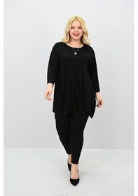 Resim Kadın Büyük Beden Truvakar Kol Asimetrik Kesim Tunik 1964-25 Siyah 