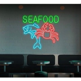 Resim Seafood Yazılı Ve Şekilli Neon Tabela Yeşil 