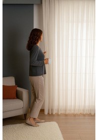 Resim İtalyan Keten Tül Dökümlü Natural Ütü İstemez Tül Perde Salon Oturma Odası Yatak Odası Antre Gümüş 