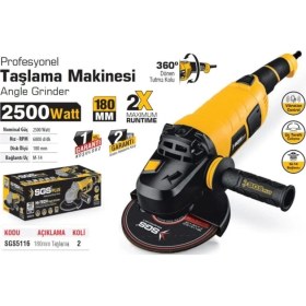 Resim 2500W Avuç Taşlama Makinesi 180MM, Güçlü ve Dayanıklı El Aleti 