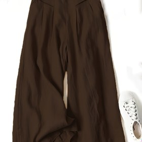 Resim Kadınların Yeşil Bol Kesim Rahat Pantolonları - Cebi Olan Elastik Bel, Bağcıklı, Geniş Bacaklı Tasarım, Bahar ve Yaz Konforu, Tüm Mevsimler İçin Uygun, Rahat Giyim | Elastik Bel Pantolonları | Pürüzsüz Dokulu 