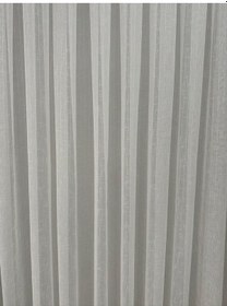 Resim Çizgili Keten Şeffaf Pullu Tül Perde 1/3 Sık Pile Ekru 