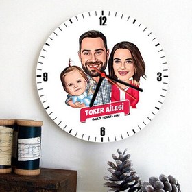 Resim Kız Çocuklu Mükemmel Aile Karikatürlü Duvar Saati 