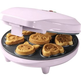 Resim Mini Kurabiye Yapmak Için Waffle Makinesi, Hayvan Motifli, 700W, Pembe, Yapışmaz Kaplama 