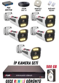 Resim Fury 5 Kameralı Ip Güvenlik Kamerası Seti 4mp Gece Renkli Su Geçirmez 1506 500gb 