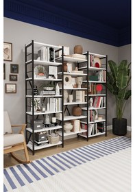 Resim 6 Raflı Metal Kitaplık Üç Modül-metalk03-beyaz 