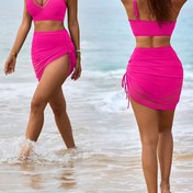 Resim Yeni Moda Avrupa ve Amerikan Katı Renk Seksi Ağ Ekleme Bölünmüş Kadın Mayo 