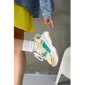 Resim Nilufarr Otilia Sarı/Yeşil Deri Kalın Tabanlı Kadın Sneaker 