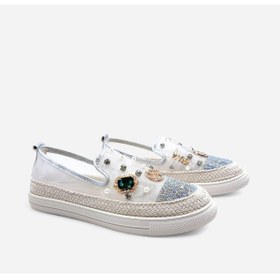 Resim Guja Taşlı Beyaz Kadın Espadril Ayakkabı (dar kalıp) 