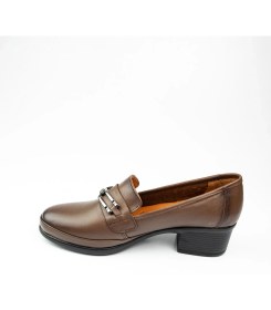 Resim Scavia 311 Kare Topuk Tokalı Ceviz Deri Kadın Günlük Ayakkabı 