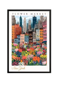 Resim New York Flower Market - Vibrant Cityscape Botanical Wall Art Print - With Hanger - Black / 8,3 x 11,7" (21x30) 