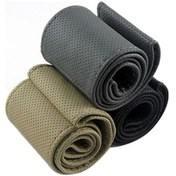 Resim Gri İğne Ve İplik İle Dıy Yumuşak Suni Deri Araba Oto Direksiyon Kapağı 