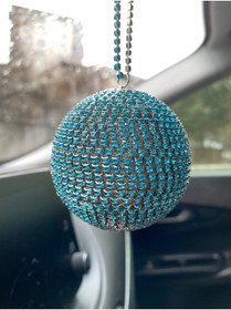 Resim Blingston Kristal Taşlı Disko Topu Dikiz Ayna Süsü Küçük 6cm Turkuaz Mavi 