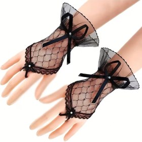 Resim Emh Store Siyah Dantel Fiyonklu Parmak Halkalı Kadın Eldiveni 