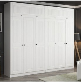 Resim Minar Kale 6 Mebran Kapaklı 4 İç Çekmeceli Dolap Ve Yüklük Beyaz 255cm Beyaz 