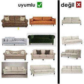 Resim StartMall Jakarlı Çubuk Desen Koltuk Örtüsü 3+3+1+1 Takımı Lastikli Esnek Yıkanabilir Çekyat Kanepe Kılıfı Vizon 
