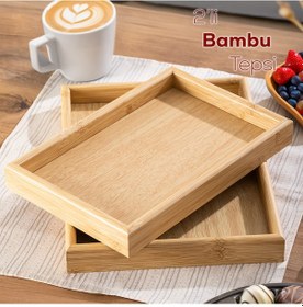 Resim Porsima Pbt-362 Ahşap Tepsi 2li Set Çay Kahve Bambu Sunumu Tepsi Seti Ahşap 