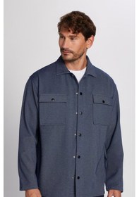 Resim Tudors Erkek Relax Fit Rahat Kesim Çift Cepli Örme Lacivert Apaş Yaka Gömlek-32944 Lacivert 
