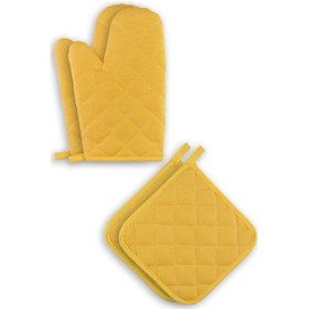 Resim Yanmaz Ve Isıya Dayanıklı Fırın Eldiveni Ve Tutacak 2 Eldiven, 2 Tutacak Sarı 