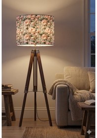 Resim Gül Ve Yeşil Yaprak Desenli Kumaş Lambader Başlığı Sadece Başlık Çok Renkli 