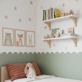 Resim PIKAS Ahşap Montessori Dekoratif İkili Duvar Rafı – Kitaplık ve Sergileme Rafı, Beyaz Tabla 