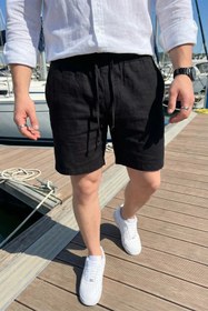 Resim Dulas Keten Erkek Şort Rahat Kalıp Basic - XL / Siyah 