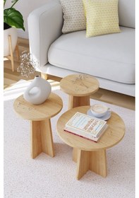 Resim Obi Atölye Mantar İskandinav Stili Zigon Sehpa 3'lü Safir Meşe 