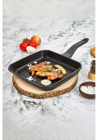 Resim Polochef Iron Döküm Granit Kare Izgara Tava 28 Cm Siyah Siyah 