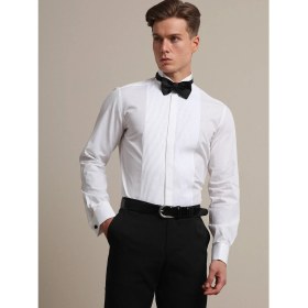 Resim Kip Beyaz Düz Slim Fit Duble Manşet Ata Yaka Smokin Gömlek 