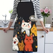 Resim 1 Adet Sevimli Kedi Desenli Polyester Önlük - Canlı Karikatür Kediler ile Kalpler ve Yıldızlar Tasarımı, Dayanıklı Kolay Temizlenebilir Mutfak Önlüğü Pişirme, Bahçe İşleri, Ev Dekoru için, Kedi Temalı Mutfak Giysisi, Fantezi Mutfak Kıyafeti 