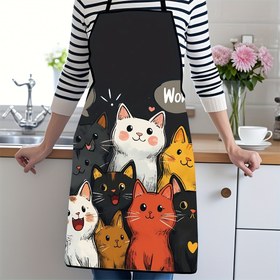 Resim 1 Adet Sevimli Kedi Desenli Polyester Önlük - Canlı Karikatür Kediler ile Kalpler ve Yıldızlar Tasarımı, Dayanıklı Kolay Temizlenebilir Mutfak Önlüğü Pişirme, Bahçe İşleri, Ev Dekoru için, Kedi Temalı Mutfak Giysisi, Fantezi Mutfak Kıyafeti 