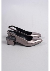 Resim Seç Kundura Seç 789 Hakiki Deri Topuklu Kadın Ayakkabı 4,5 Cm Platin - 39 Platin 