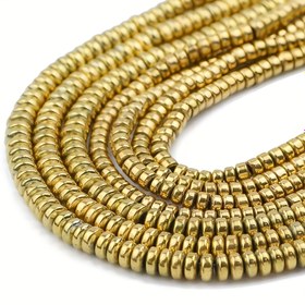 Resim 2D Düz - 1 İplik 2/3/4/6mm Rondelle Altın Hematit Boncukları Doğal Taş Düz Yuvarlak Boşluk Boncukları Takı Yapımı Malzemeleri DIY Bileklik Kolye 15 İnç 