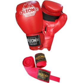 Resim Kogam Leon Blade Boks, Kick Boks Ve Muay Thai Eldiveni+Bandaj Kırmızı 