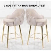 Resim Pi Sandalye Titan Silinebilir Babyface Kumaş Gold Ayak Ada Mutfak ve Bar Sandalyesi Bar Taburesi 2'li 