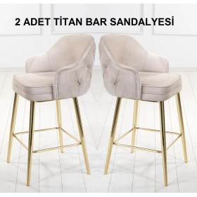 Resim Pi Sandalye Titan Silinebilir Babyface Kumaş Gold Ayak Ada Mutfak ve Bar Sandalyesi Bar Taburesi 2'li 