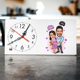 Resim Bebeklerini Bekleyen Çiftler Karikatürlü Masa Saati 
