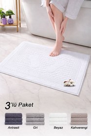 Resim Pamuklu Ayak Havlusu | 3’lü Paket | Havlu Paspas Seti | Banyo Paspası | Ayak Havlusu | Otel Serisi | 50x70 cm - Beyaz 