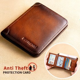 Resim Erkekler için üst katman dana derisi kısa üç katlı cüzdan, büyük kapasiteli kart tutucu, çoklu kart yuvaları, Öğretmenler Günü, Sevgililer Günü, Doğum Günü için mükemmel hediye 