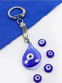 Resim Lacivert Çift Taraflı Damla Şekilli Nazar Boncuğu Anahtarlık, Hed 