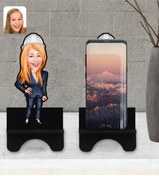 Resim Bk Gift Kişiye Özel Kadın Mühendis Karikatürlü Ahşap Biblo Telefon Standı-1 