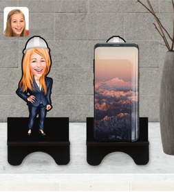 Resim Bk Gift Kişiye Özel Kadın Mühendis Karikatürlü Ahşap Biblo Telefon Standı-1 