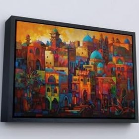 Resim Ahşap Çerçeveli Üstünde Mavi Kubbeli Şehrin Tablo 55 x 75 cm Altın, TTÇ.KNV7263FRM 