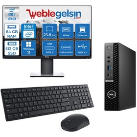 Resim Dell Optiplex 7010MFF Plus Intel Core i7 13700T 64GB DDR5 512GB SSD Windows 11 Pro 23.8 Monitör Mini Masaüstü Bilgisayar 7010Pİ7 N007O7010MFFPUBM22 