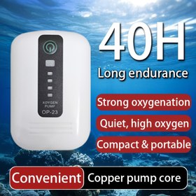 Resim 40 GPH Yüksek Akışlı Sessiz Aquarium Oksijen Pompası, Uzun Ömürlü Bakır Çekirdek & Dayanıklı İnşaat, 220 L'ye Kadar Büyük Balık Tankları için Kolay Montaj, USB/Pil ile Çalıştırma, Hava Taşı Sistemiyle Kompakt ve Portatif, Tatlı Su/Tuzlu Suda Ideal Akuyumunasyonlara uygundur, 24/7 Çalışma, Şebeke Gerilimine Karşı Emniyetli, Enerji Verimli Tasarım 