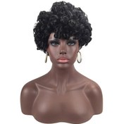 Resim Moveevo Yüksek Sıcaklık Sentetik Elyaf Küçük Kıvırcık Mat Peruklar Işık Eğrisi Doğal Frizz Afro Saç 