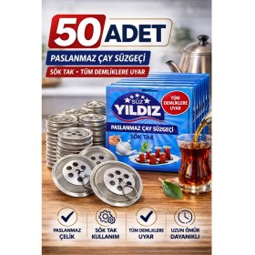 Resim 50 Adet Paslanmaz Çelik Çaydanlık Demlik Süzgeci Sök Tak Çay Süzgeci Tüm Demliklere Uyumlu Çaydanlık Filtresi 